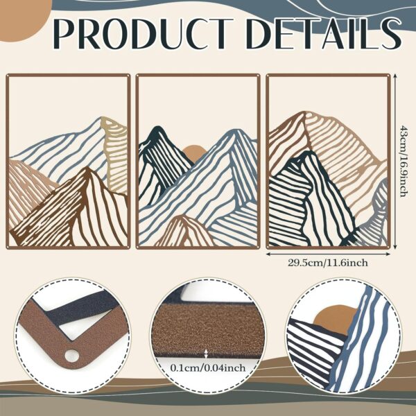Peryiter 3 Pcs Mountain Metal Wall Art Mountain Line Wall Decor Abstract Minimalist Wall Art Rustic Nature Wall Decor for Home Bathroom Living Room (Vibrant Colors) - Image 2