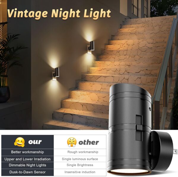 Night Light, Night Lights Plug into Wall with Dusk to Dawn Sensor, 0-100LM Adjustable Brightness, Warm White 3000K, Shine Up and Down Dimmable Night Light for Hallway Bedroom Bathroom 2 Pack - Image 2