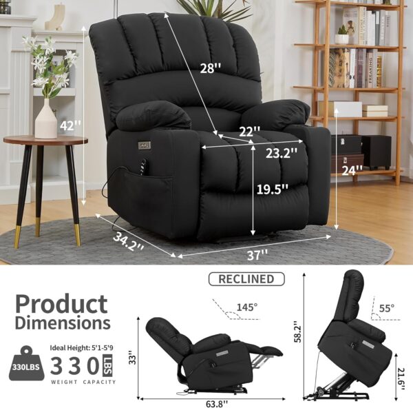 DURASPACE Power Lift Recliner Electric Lift Massage Recliner Chairs with Heat, Large Shell Faux Leather Backrest Lift Chair Recliners for Elderly, Seniors (Off White) - Image 3