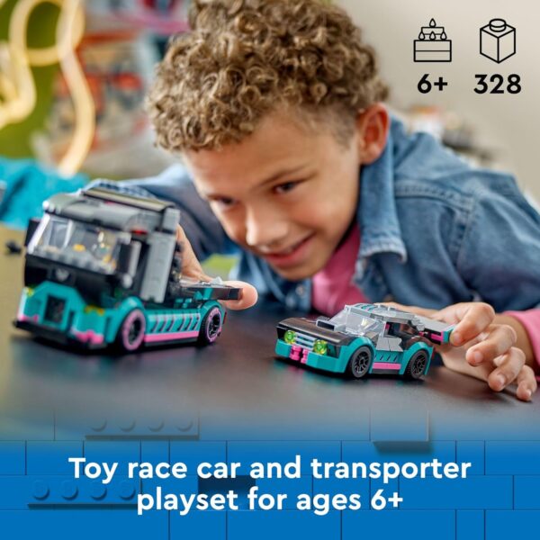 LEGO City Race Car and Car Carrier Truck Toy Playset, Vehicle Transporter with Adjustable Loading Ramp and Race Car Toy, Racer and Driver Minifigures, Fun Gift for Kids Ages 6 and Up, 60406 - Image 2