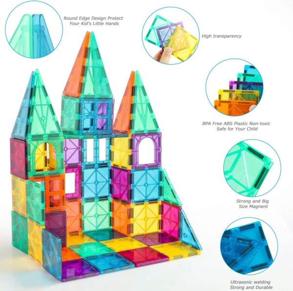 Magnetic Building Tiles, 70 Pcs 3D Magnetic Building Blocks Set for Kids, STEM Educational Preschool Magnet Toys for Toddlers Boys Girls 3 4 5 6 7 8 Year Old - Image 6
