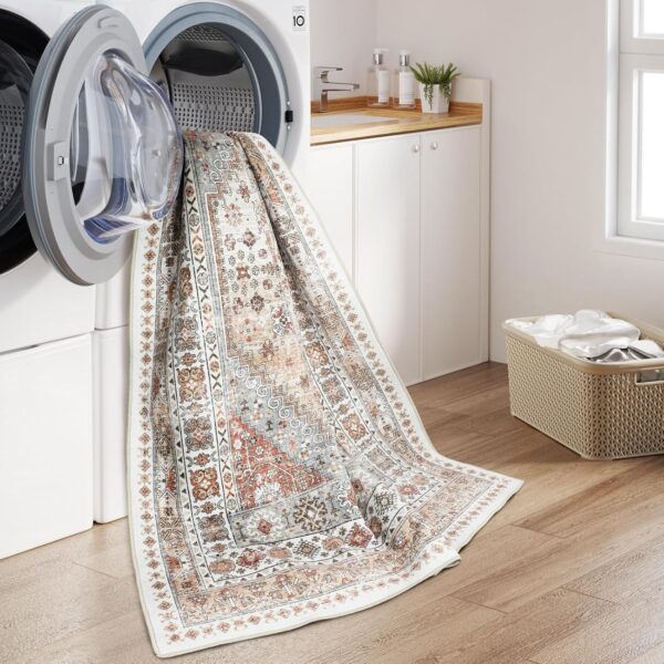 zesthome 8x10 Area Rugs for Living Room,Non-Slip Backing Washable Rugs,Vintage Large Area Rug，Stain Resistant Home Decor Rug (Orange,8'x10') - Image 6