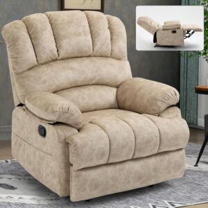 LUXLEN Large Manual Recliner Chair,Soft Fabric Push Back Recliner with Overstuffed Armrest and Backrest, Living Room Single Sofa Recliners,Grey