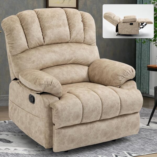 LUXLEN Large Manual Recliner Chair,Soft Fabric Push Back Recliner with Overstuffed Armrest and Backrest, Living Room Single Sofa Recliners,Grey