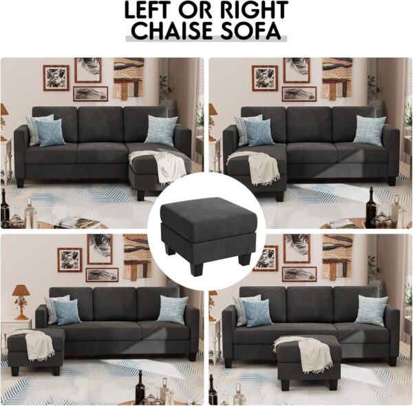 YESHOMY Convertible Sectional 3 L-Shaped Couch Soft Seat with Modern Linen Fabric, Space-Saving Sofas for Living Room, Apartment and Office, 70'', Dark Gray - Image 6