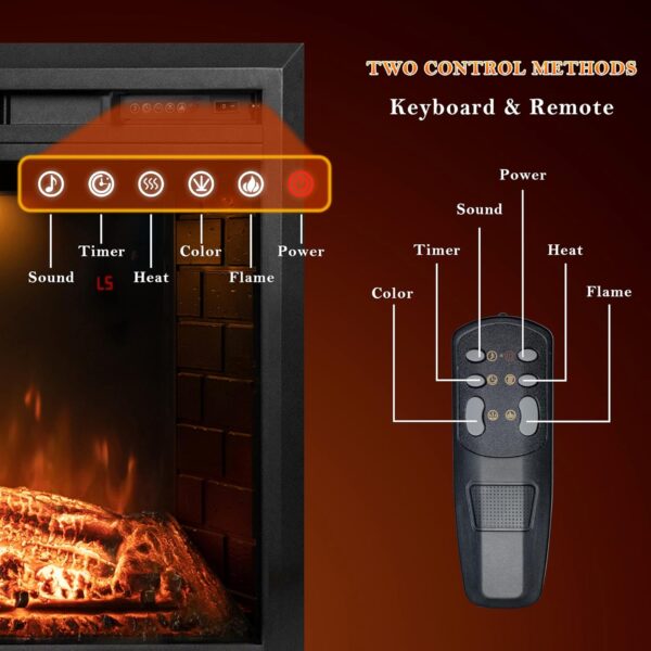 Electric Fireplace Insert 22" Wide, Wall Fireplace Electric with Remote Control, Realistic Log and Crackling Sound, Overheating Protection and Timer, 750/1500W Black - Image 7