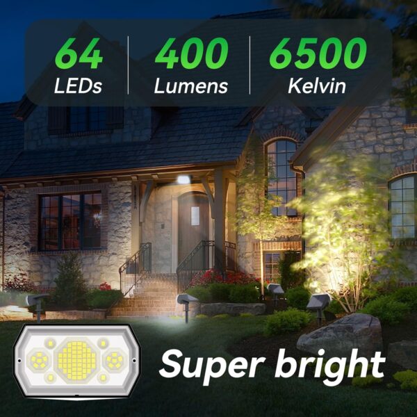 hyrion Solar Spot Lights Outdoor, 64 LED Super Bright IP65 Waterproof, 3 Modes 2-in-1 Solar Powered Landscape Spotlights for Outside Yard Garden Tree Lawn Pathway 6 Pack (Cool White) - Image 2