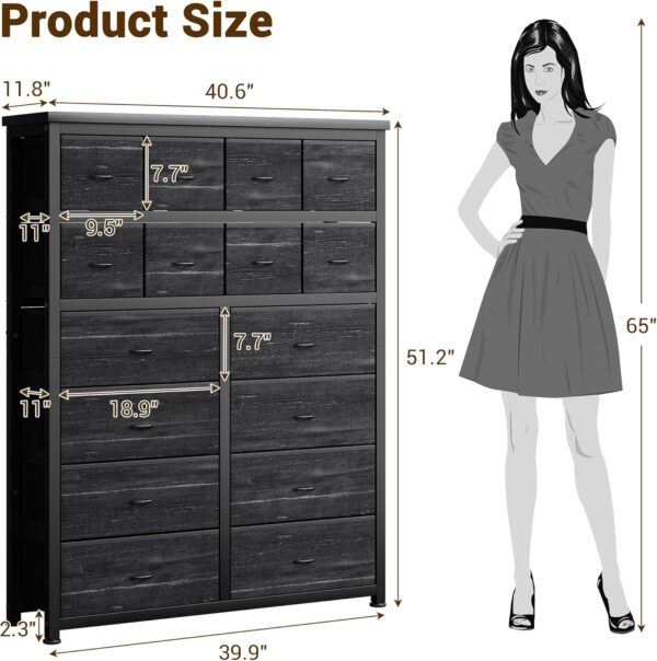 Tall Dresser for Bedroom, Black Dressers & Chests of Drawers with 16 Drawers, Large Fabric Dresser for Storage and Organization - Image 2