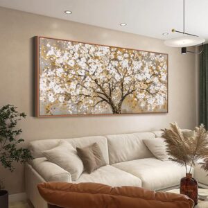 Framed Wall Art Gold Tree Of Life Modern Artwork Canvas Painting Textured Tree Pictures Wall Art Decor For Living Room Bedroom Dining Room Home Office Decor 20"X40"