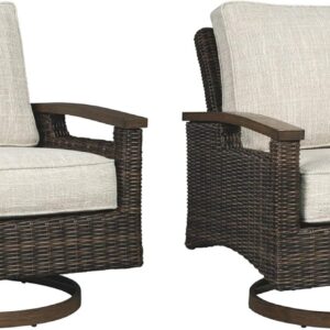 Signature Design Ashley Paradise Trail Outdoor Swivel Upholstered Lounge Chair Set, 2 Count, Beige