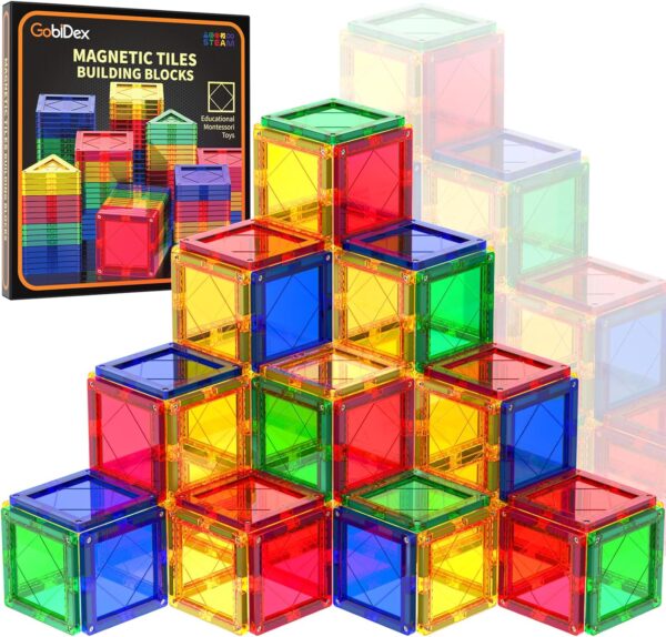 GobiDex Magnetic Tiles Building Blocks Toys for Toddlers-Montessori STEM Preschool Classrooms Toys-3D Magnet Blocks Construction Building Set Gifts for Boys and Girls