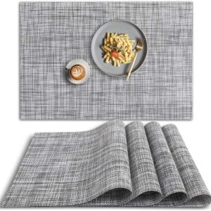 homEdge PVC Placemat, 4 PCS of Non-Slip Heat Resistant Place Mats, Washable Vinyl Placemats, Set of 4 – Gray