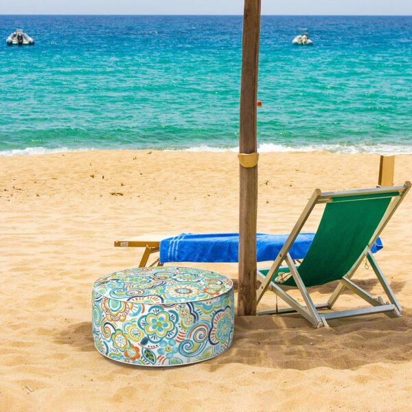 Inflatable Ottoman for Outdoor/Indoor Use,Portable Foot Stool with Handle,Water Repellent Footrest Pouf Ottoman Suitable for Patio,Camping,Deck and Travel(D21 x H9,Flower Blue) - Image 7