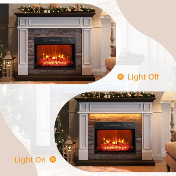 44 Inches LED Electric Fireplace with Mantel, Portable Freestanding Wood Stove Heater, Realistic 3D Dancing Flame LED Effect and Stacked Stone Surround, Remote Control Timer for Living Room - Image 4