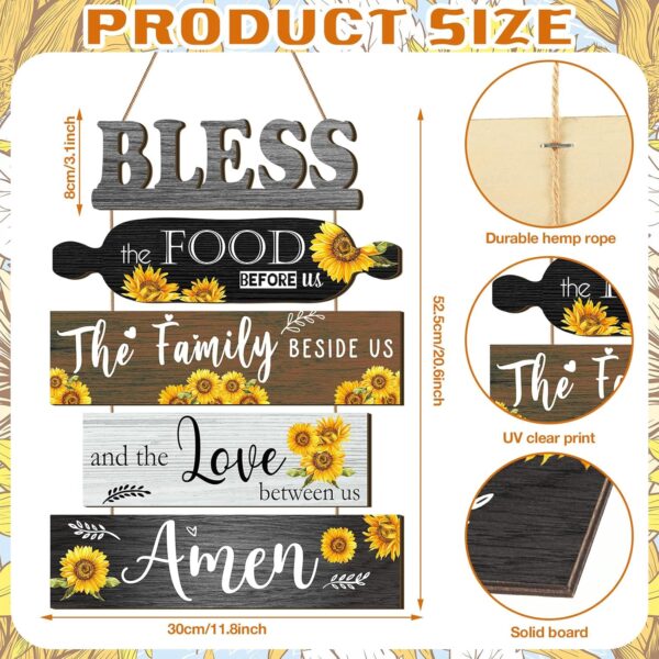 Wesiti 5 Pieces Kitchen Wall Decor Bless the Food Before Us Sign Farmhouse Rustic Dining Room Wall Art Wooden Hanging Signs for Kitchen Wall Decor Wall Hanging Plaque for Home(Sunflower) - Image 2