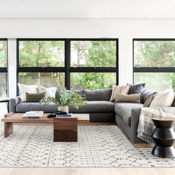 Deerly 5x7 Area Rugs for Living Room, Washable Rugs Moroccan Boho Farmhouse Rug with Non-Slip Backing, Soft Low Pile Indoor Floor Carpet Neutral Rug for Bedroom Dining Room, Off White/Grey - Image 3