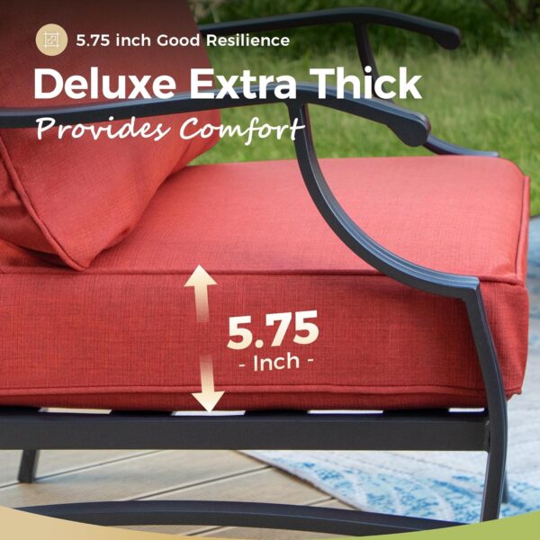 Patio Furniture Set 5 pcs, Outdoor Patio Furniture, 3-Seat Sofa, 2 Swivel Chairs, 2 Ottomans and 5.75" Extra Thick Cushion, Patio Conversation Set for Garden Backyard Deck,Red - Image 2
