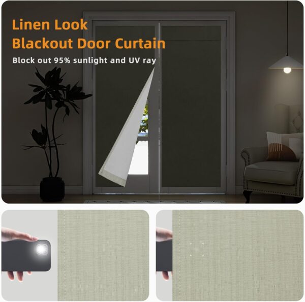 Easy-Going 100% Blackout Door Curtains, Linen Look French Door Blind Window Covering, Thermal Insulated Privacy Tie Up Front Door Curtains for Glass Door, 1 Panel, 26x68 inch, Light Gray - Image 6