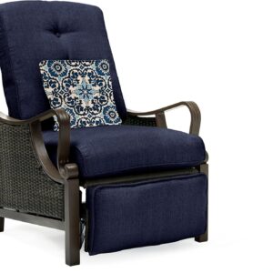 Hanover Ventura Brown Wicker Outdoor Recliner Chair with Cushions and Accent Pillow, Luxury All-Weather Outdoor Patio Recliner Chair with Rust Resistant Steel Frames for Deck, Backyard, Pool Side