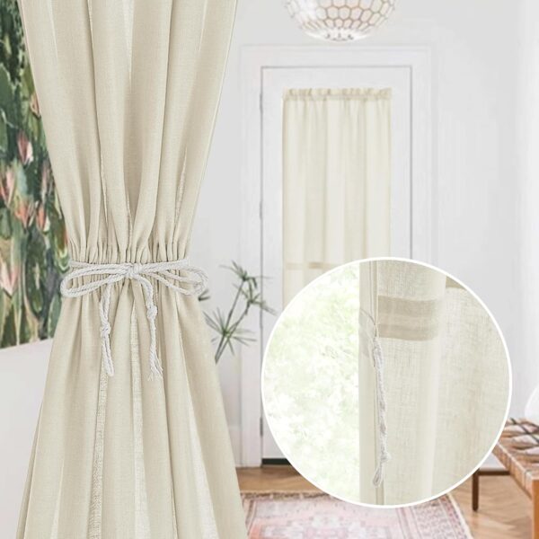 NICETOWN French Door Curtains Faux Linen Door Blinds Privacy Sidelight Window Curtains for Kitchen Farmhouse Front Door Curtains with Drawstring Tiebakc, 1 Panel, 26W x 72L, Greyish White - Image 2