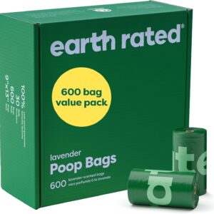 Earth Rated Dog Poop Bags Value Pack, Leak-Proof and Extra-Thick Pet Waste Bags for Big and Small Dogs, Refill Rolls, Lavender Scented, 600 Count