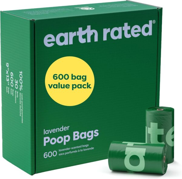 Earth Rated Dog Poop Bags Value Pack, Leak-Proof and Extra-Thick Pet Waste Bags for Big and Small Dogs, Refill Rolls, Lavender Scented, 600 Count