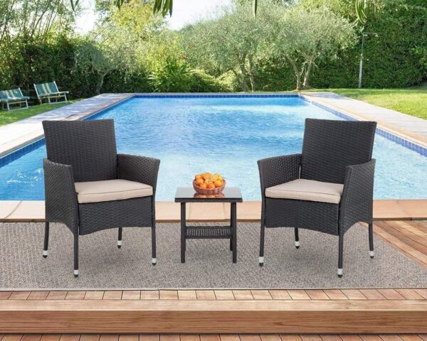 FDW Patio Furniture Set Outdoor Furniture Wicker Bistro Rattan Chair Conversation Sets with Coffee Table for Yard Backyard Lawn Porch Poolside Balcony,Black and Beige - Image 5