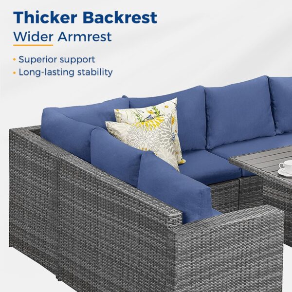Wisteria Lane Outdoor Patio Furniture Set, 7 Piece Outdoor Dining Sectional Sofa with Dining Table and Chair, All Weather Wicker Conversation Set with Ottoman,Blue - Image 2