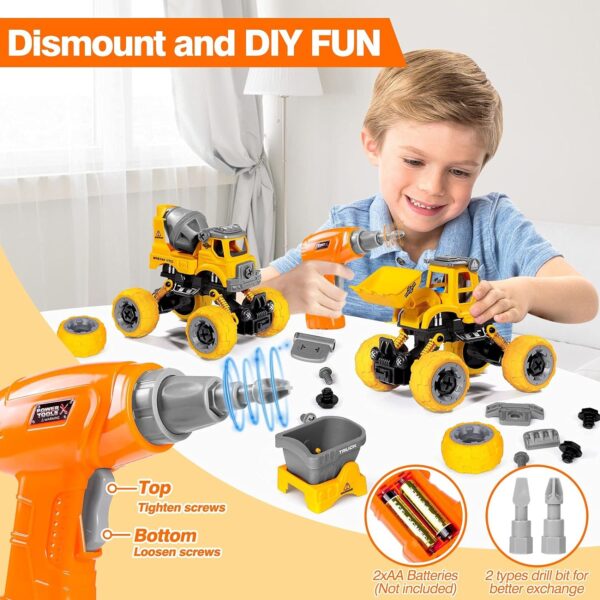 LUDILO 4PCS Take Apart Toys for 4 Year Old Boys Construction Toys with Electric Drill DIY Assembly Building Stem Toys Trucks Gifts for 3 4 5 6 7 8 Year Old Boys Girls Kids Learning Educational Toys - Image 2