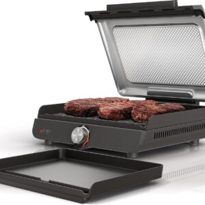 Ninja GR101 Sizzle Smokeless Indoor Grill & Griddle, 14'' Interchangeable Nonstick Plates, Dishwasher-Safe Removable Mesh Lid, 500F Max Heat, Even Edge-to-Edge Cooking, Grey/Silver