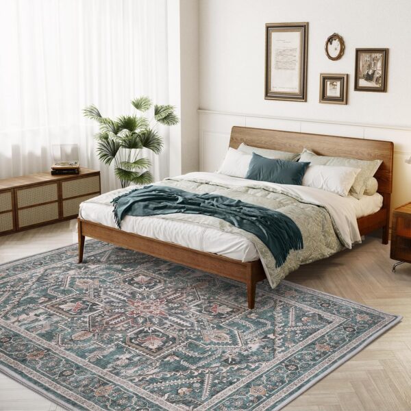 Area Rugs 8x10 Machine Washable, Boho Rug for Living Room Bedroom, Ultra-Soft Non-Slip Stain Resistant Vintage Rugs for for Kitchen Dining Room Office Home Decor, Dull Teal - Image 6