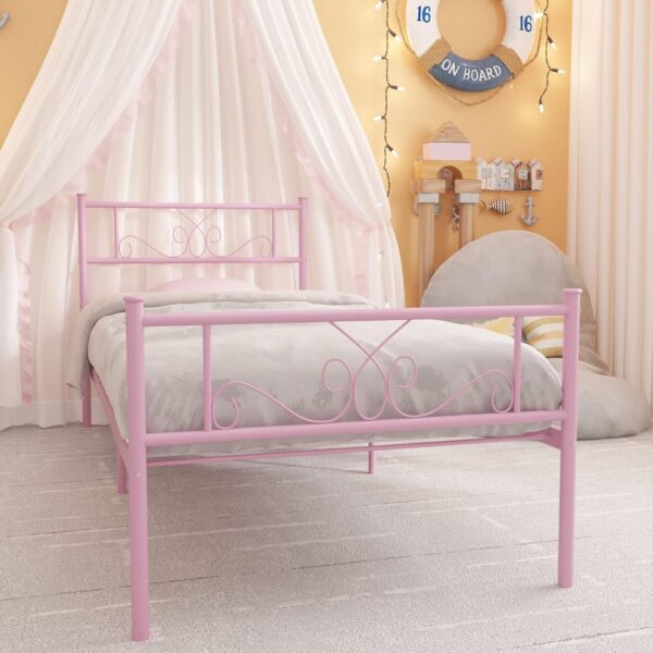 Weehom Metal Platform Bed Frame with Headboard and Footboard Under Storage 12.7Inch Twin Size Beds Mattress Foundation Pink - Image 5
