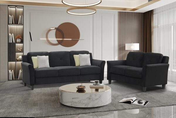Harper & Bright Designs 2-Pieces Living Room Sofa Set with 3-Seat Couch, 2-Seat Loveseat, Modern Polyester Upholstered Sofa for Living Room, Office, Antique Black
