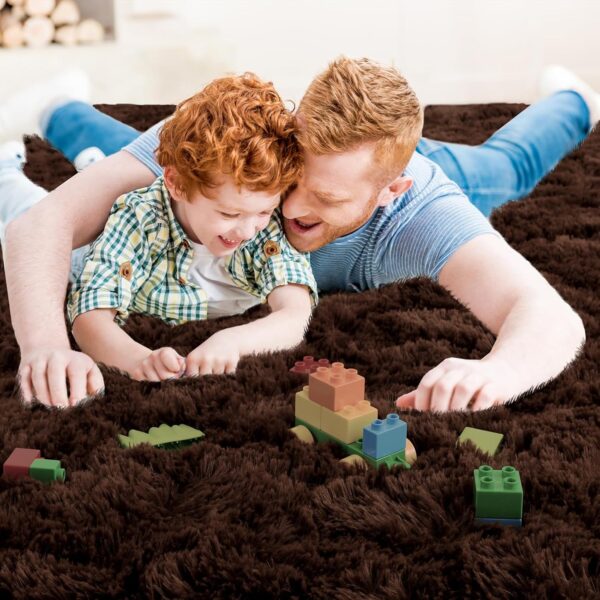 Ompaa 9x12 Area Rug Brown Large Living Room Fluffy Carpet for Bedroom Dorm, Non-Slip High Pile，Coffee Modern Big Shag Rug for Classroom Kids Playroom Nursery Home Office Decor - Image 5