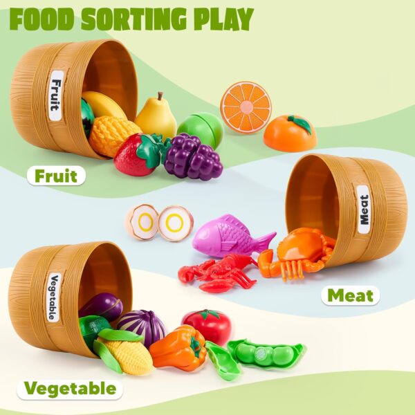 JOYIN Color Sorting Play Food Set - Learning Toys for Boys & Girls, Cutting Food Toy, Kitchen Accessories for Kids, Toddler Sorting /Fine Motor Skills Toy, Daycare/Preschool Educational Toys - Image 3