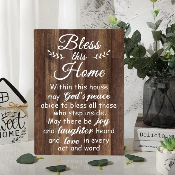 House Warming Gifts Bless this Home Wall Decor House Blessing Plaque Farmhouse Entryway Sign Wood Rustic Sign for Living Room Bedroom Homeowner Gift Religious Decoration(Brown, 13.8 x 11 Inches) - Image 4