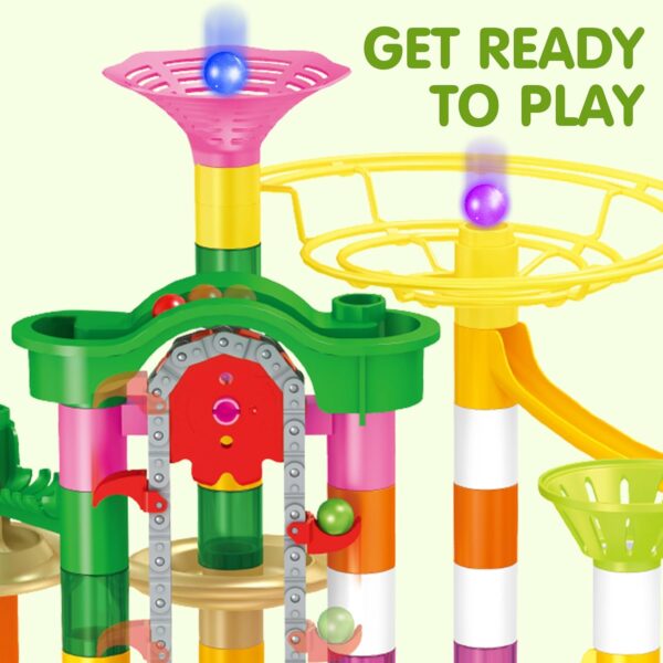 JOYIN 236Pcs Glowing Marble Run with Motorized Elevator- Construction Building Blocks Toys with 30 Glow in The Dark Plastic Marbles, STEM Gifts for Boys and Girls - Image 3