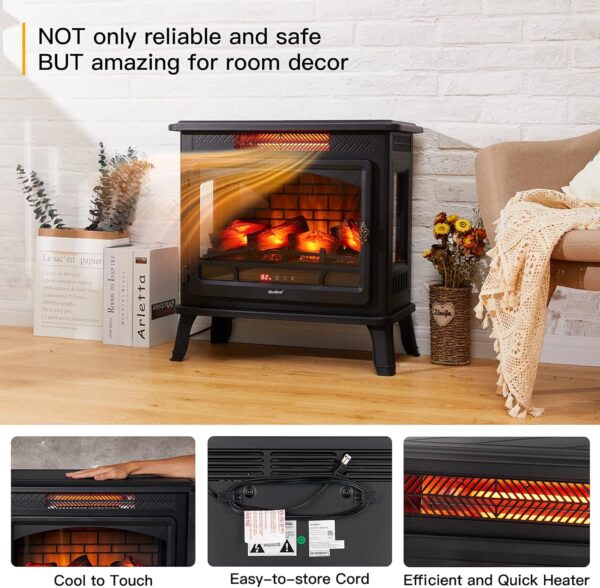 Electric Fireplace Infrared Heater 3D Freestanding Fireplace Stove Heater with Remote Control, Timer, Adjustable Flame Effect, Upgraded Safety Protection 24" - Image 7