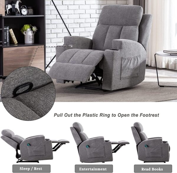 ANJ Massage Recliner Chair with Heat and Vibration, Fabric Manual Reclining Chair with Side Pockets and Cup Holders, Comfy Single Sofa Home Theater Seating for Living Room - Image 6
