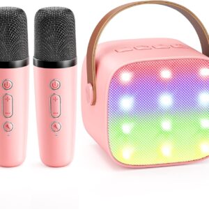 YLL Mini Karaoke Machine for Kids Adults, Portable Bluetooth Speaker with 2 Wireless Microphones,Toys Birthday Gifts for Girls Ages 4, 5, 6, 7, 8,9,10,11,12+ Years Old Toddler Teens (Lightpink)