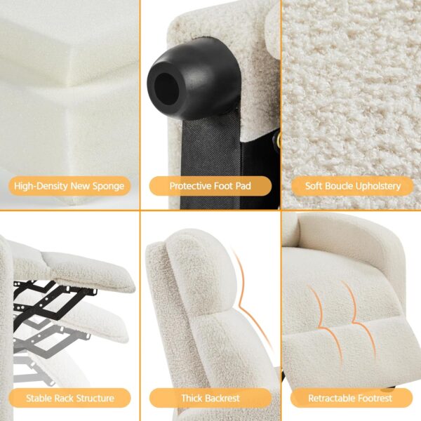 Topeakmart Fabric Recliner Sofa Push Back Recliner Chair Adjustable Modern Single Reclining Chair Upholstered Sofa with Pocket Spring Living Room Bedroom Home Theater Ivory - Image 6