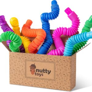 nutty toys 4pk Pop Tubes Sensory Toys (Large) Fine Motor Skills Learning Toddler Toy for Kids Top ADHD Autism Fidget 2024 Best Preschool Boy Girl Gift Idea Unique Christmas Toddler Stocking Stuffers