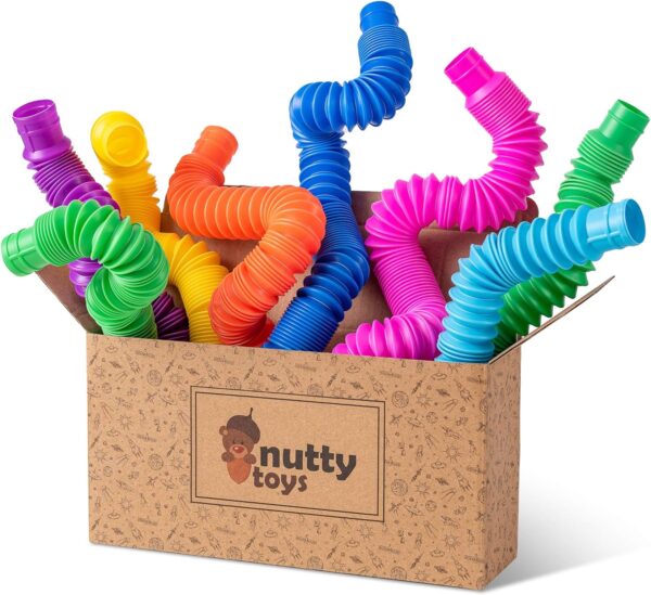 nutty toys 4pk Pop Tubes Sensory Toys (Large) Fine Motor Skills Learning Toddler Toy for Kids Top ADHD Autism Fidget 2024 Best Preschool Boy Girl Gift Idea Unique Christmas Toddler Stocking Stuffers