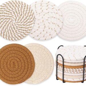 Billbotk 10 Pieces Boho Coasters for Drinks, Absorbent Drink Coasters Set for Home Decor, Fall Decorations for Home and Farmhouse, 4.3 Inches