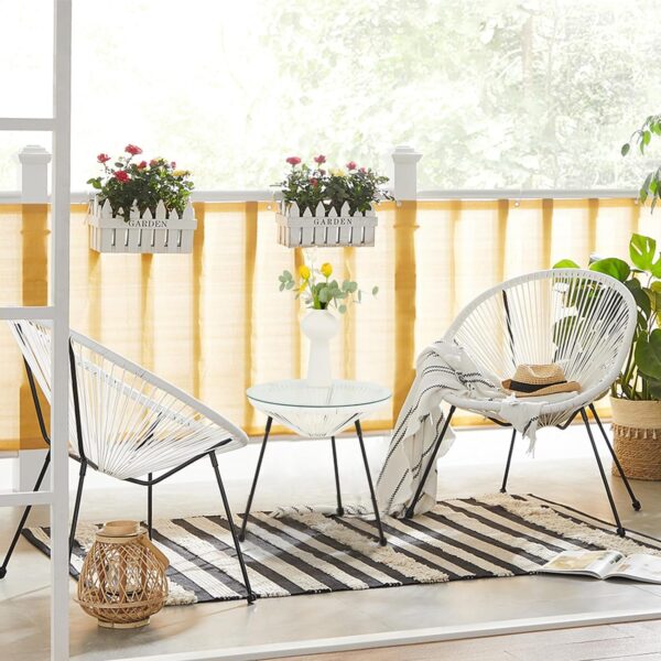 ECOTOUGE 3 Pieces Acapulco Chair Set, Wicker Bistro Set with Pillow, Outdoor Rattan Furniture Set with Glass Top Table for Porch, Balcony, Garden and Poolside, White - Image 6