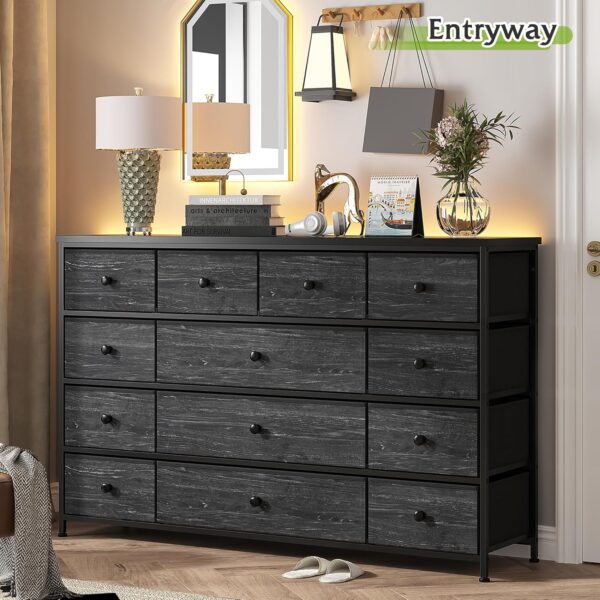 EnHomee Black Dresser, Dresser for Bedroom, Dresser with 13 Storage Drawer, Dressers & Chests of Drawers for 55" TV, Black Dresser for Bedroom, Long Dresser for Closet, Entryway - Image 2