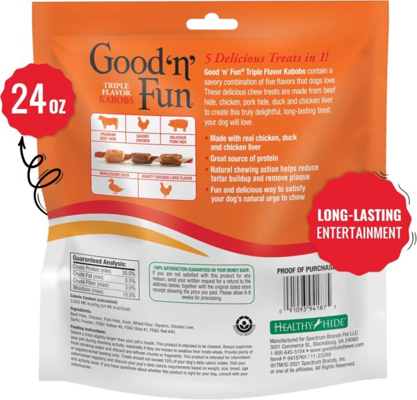 Good'n'Fun Triple Flavored Rawhide Kabobs for Dogs, 24 oz, 36 Count, 2 Pack - Image 3