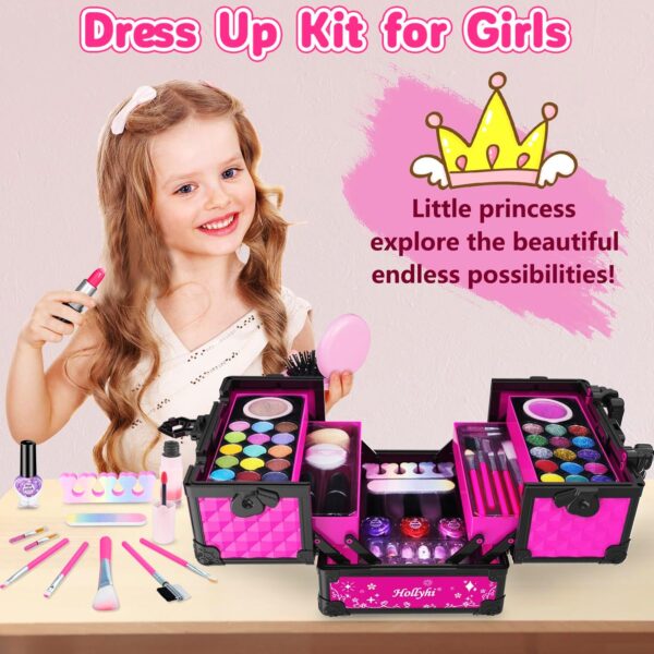 Hollyhi 59 Pcs Kids Makeup Kit for Girl, Washable Play Makeup Toys Set for Dress Up, Pretend Beauty Vanity Set with Cosmetic Case Birthday Toys for Girls 3 4 5 6 7 8 9 10 11 12 Year Old Kids Toddlers - Image 3
