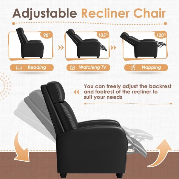 GUNJI Recliner Chair for Adults Modern PU Leather Adjustable Reclining Chair for Living Room Home Theater Seating with Footrest (Black) - Image 4