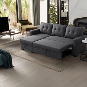 ROOMTEC 151.25" L Shape Chenille Modular Sectional Sofa with Ottoman, 2 Cup Holders, Pillows and Removable Back Cushions, Upholstered Couch for Living Room, Office, 151.3 inch, Dark Gray W/USB Port
